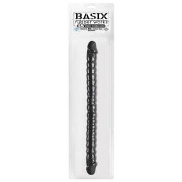 Basix Ribbed Double Dong 18in. Black - Just Orgasmic